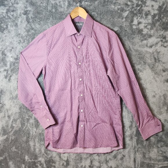 Bonobos Mens Shirt Large 16 36 Purple Geometric Tailored Slim Fit Wrinkle Free - Picture 1 of 9